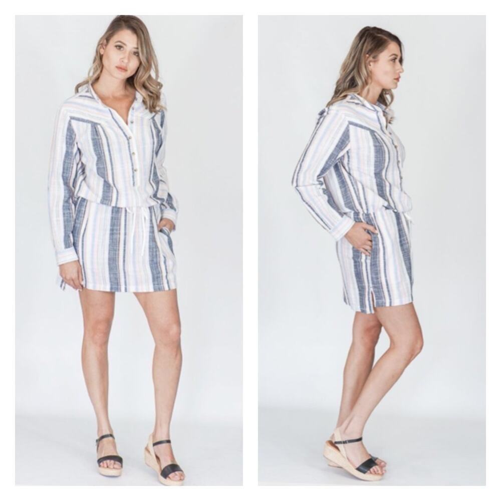 Xirena Emersyn Shirt Dress In Horizon Multi-Stripes Cotton Mini Dress Size M
